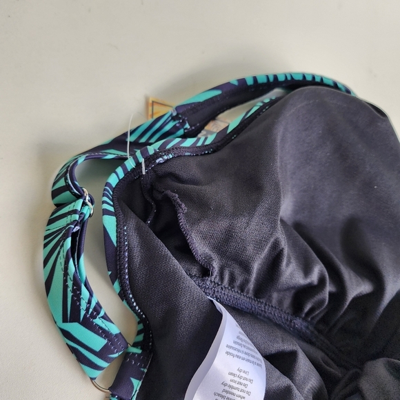 $60 NWT NOON SWIM Women's Halter 1 Piece Swimming Suit Green Leaf V- NECK Sz 18 - Picture 13 of 13